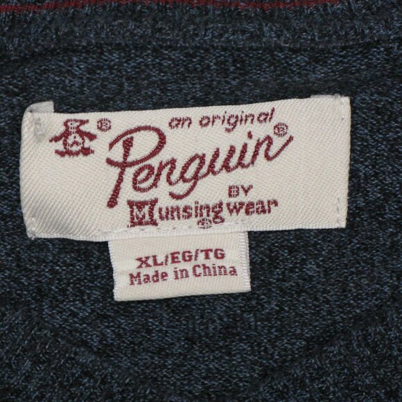 Penguin by Munsingwear Men's Navy Blue V-Neck Knit Long Sleeve Top Size XL - Picture 3 of 3